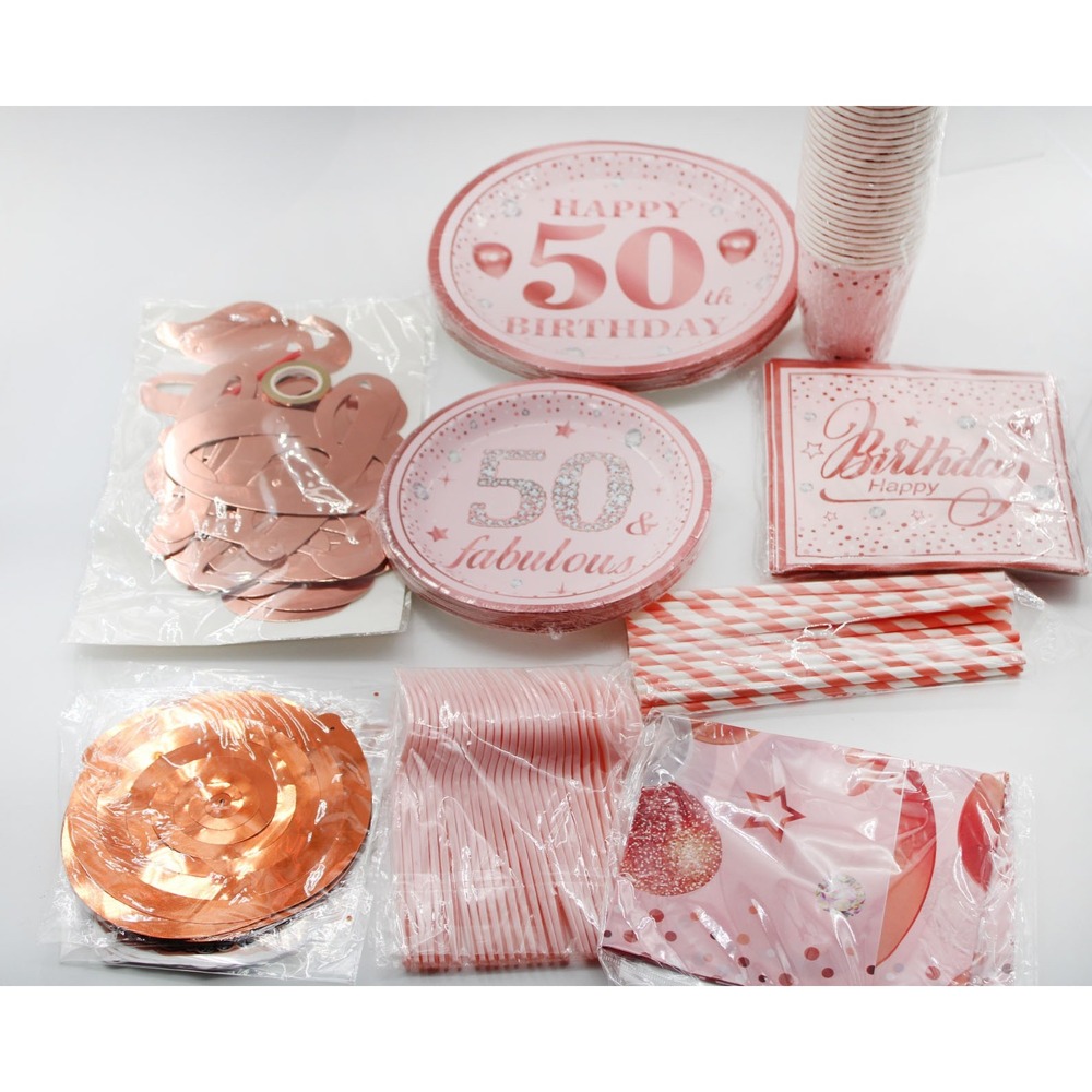 Yingoto 61 Pcs 50th Birthday Decorations Rose Gold  50 and Fabulous